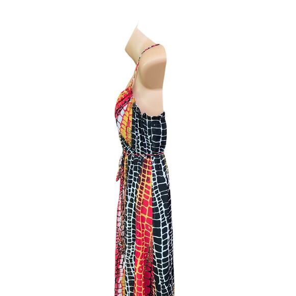 Muse BOSTON PROPER Size 6? Snakeskin Animal Print PADDED BRA Maxi Dress Red $169 - Picture 3 of 12